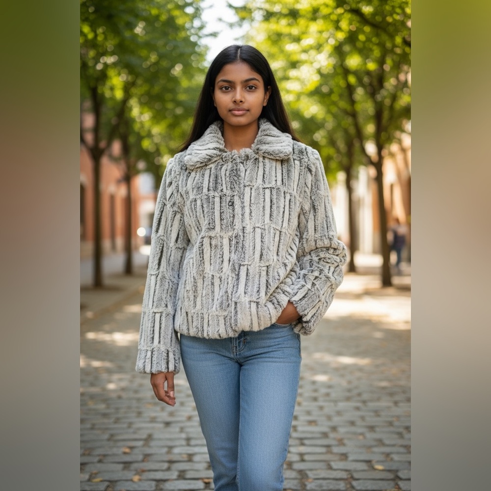 Fever Faux Fur Silver Fox Dressy Bolero Crop Jacket